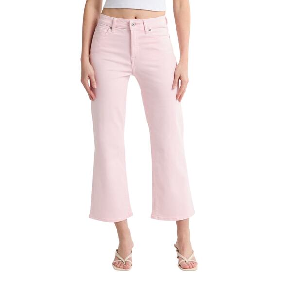 7 For All Mankind Alexa Crop Wide Leg Jeans Pink High Rise Sz 34 NWT - Picture 1 of 5